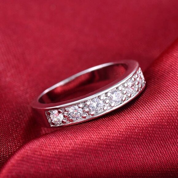 925 Silver Plated Sparkling CZ Wedding Couple Ring, FB16FA1080 - Picture 1 of 7